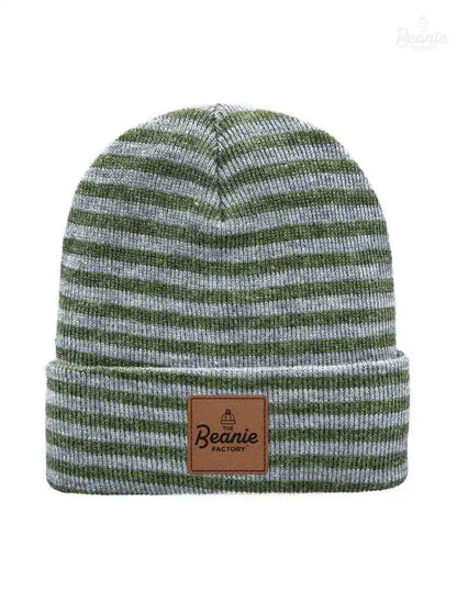 Cuffed Beanie - Circular knit  Winter Hat - Traditional - Roro - Gray / Green The Beanie Factory Custom, Personlize 