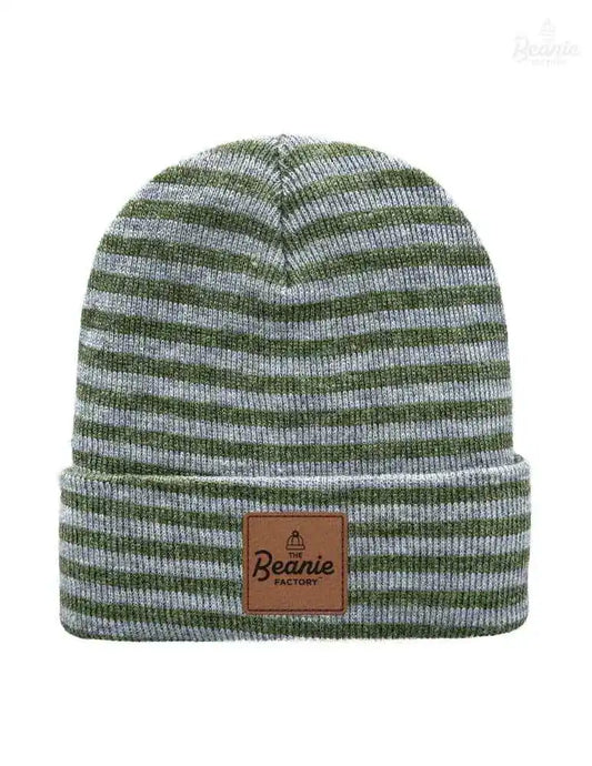 Cuffed Beanie - Circular knit  Winter Hat - Traditional - Roro - Gray / Green The Beanie Factory Custom, Personlize 