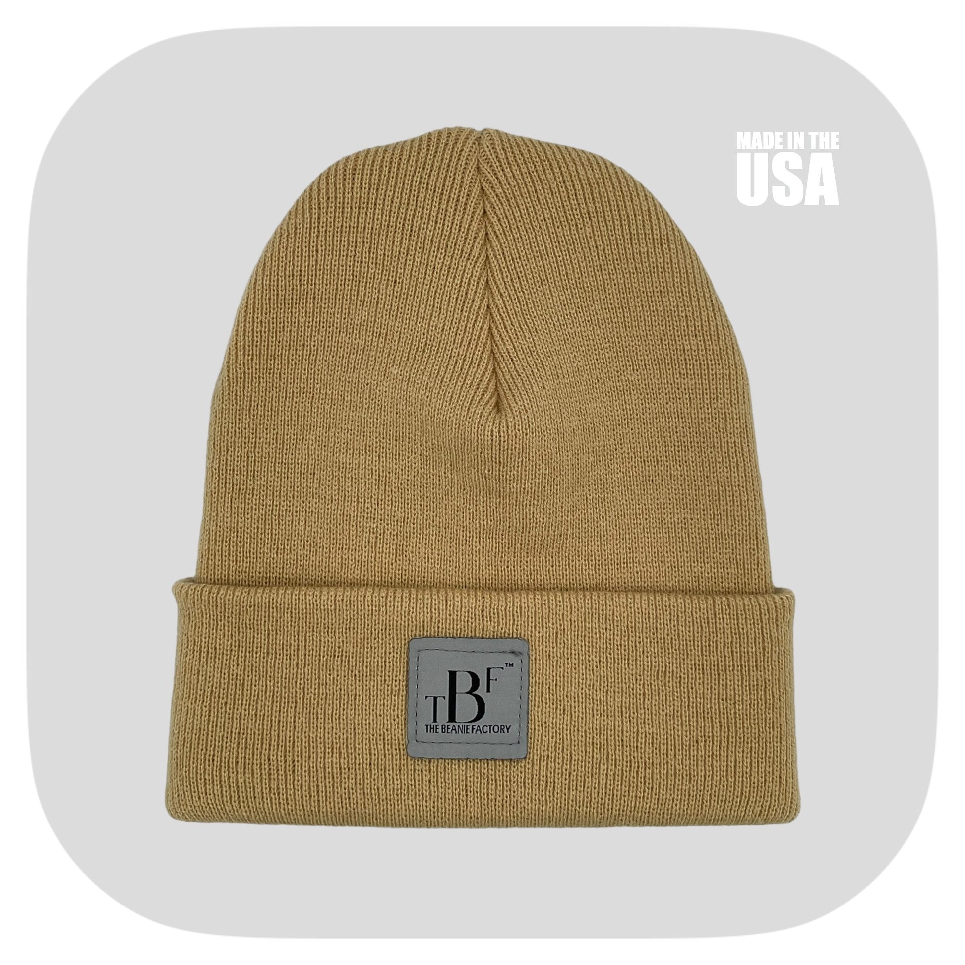 The Beanie Factory Cuffed Winter Hat, Made in U.S., Beige Beanie - The Beanie Factory