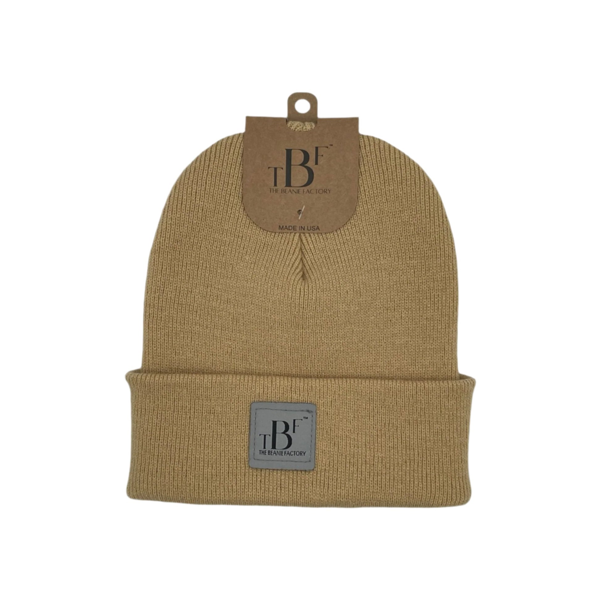 The Beanie Factory Cuffed Winter Hat, Made in U.S., Beige Beanie - The Beanie Factory