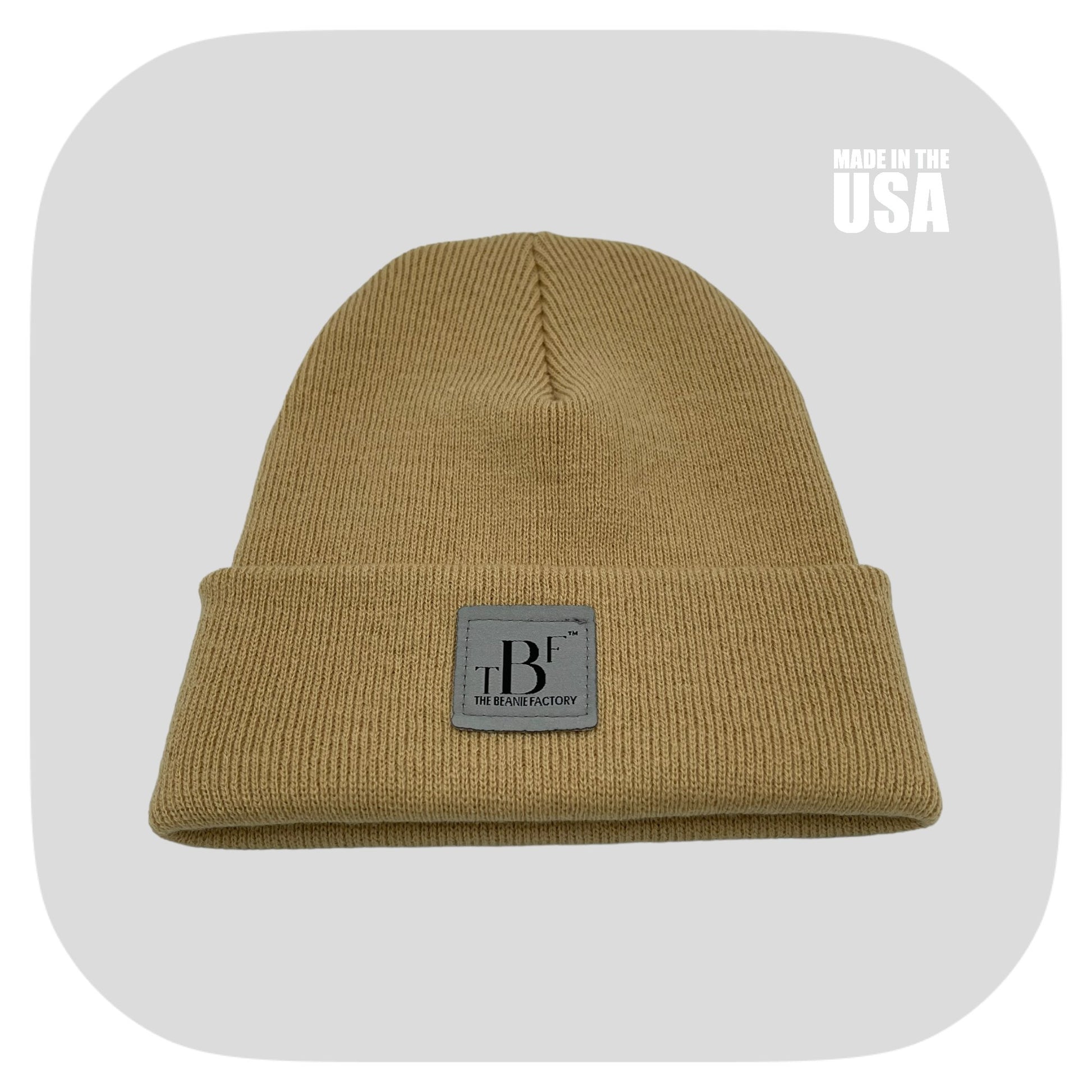 The Beanie Factory Cuffed Winter Hat, Made in U.S., Beige Beanie - The Beanie Factory