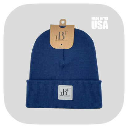 The Beanie Factory Cuffed Winter Hat, Made in U.S., Blue Beanie - The Beanie Factory
