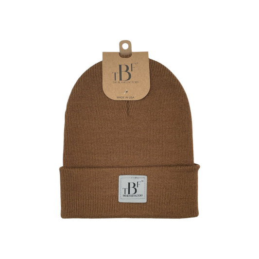 The Beanie Factory Cuffed Winter Hat, Made in U.S., Brown Beanie - The Beanie Factory