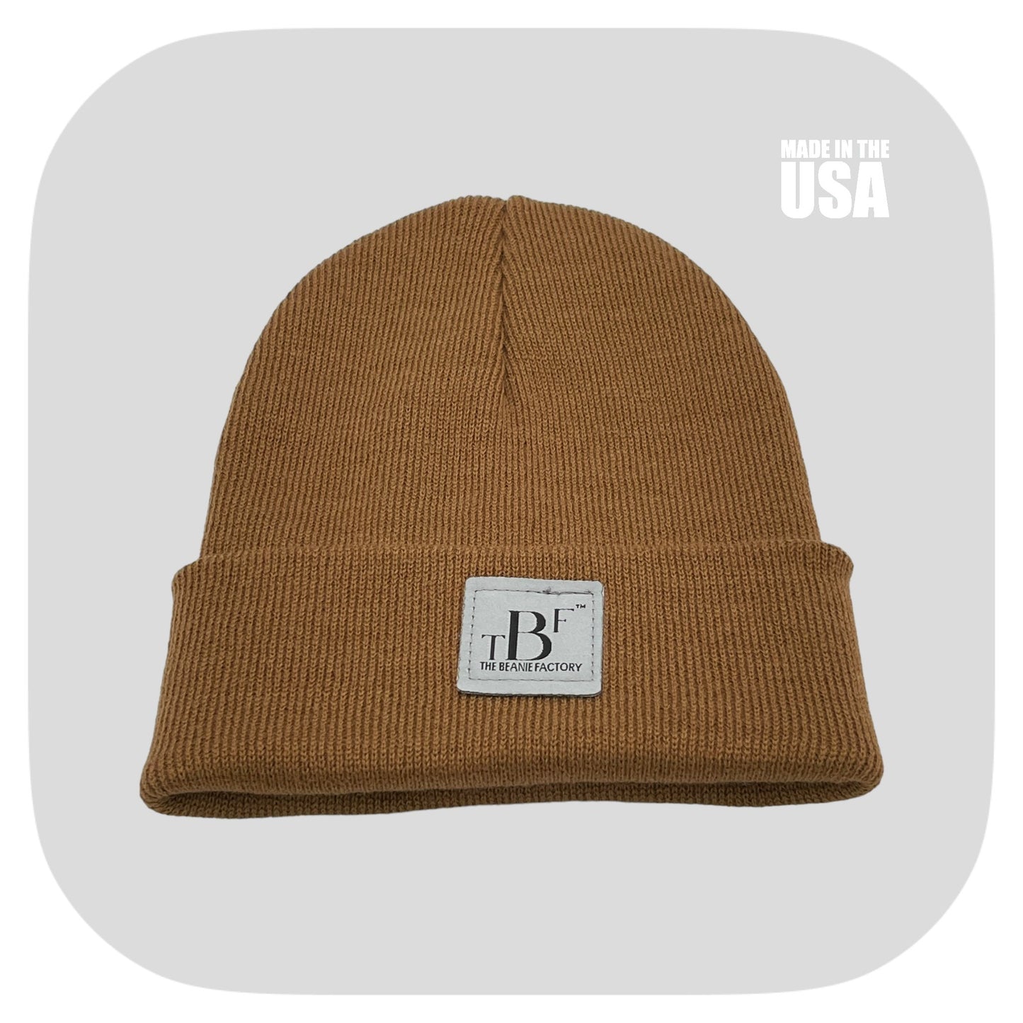 The Beanie Factory Cuffed Winter Hat, Made in U.S., Brown Beanie - The Beanie Factory
