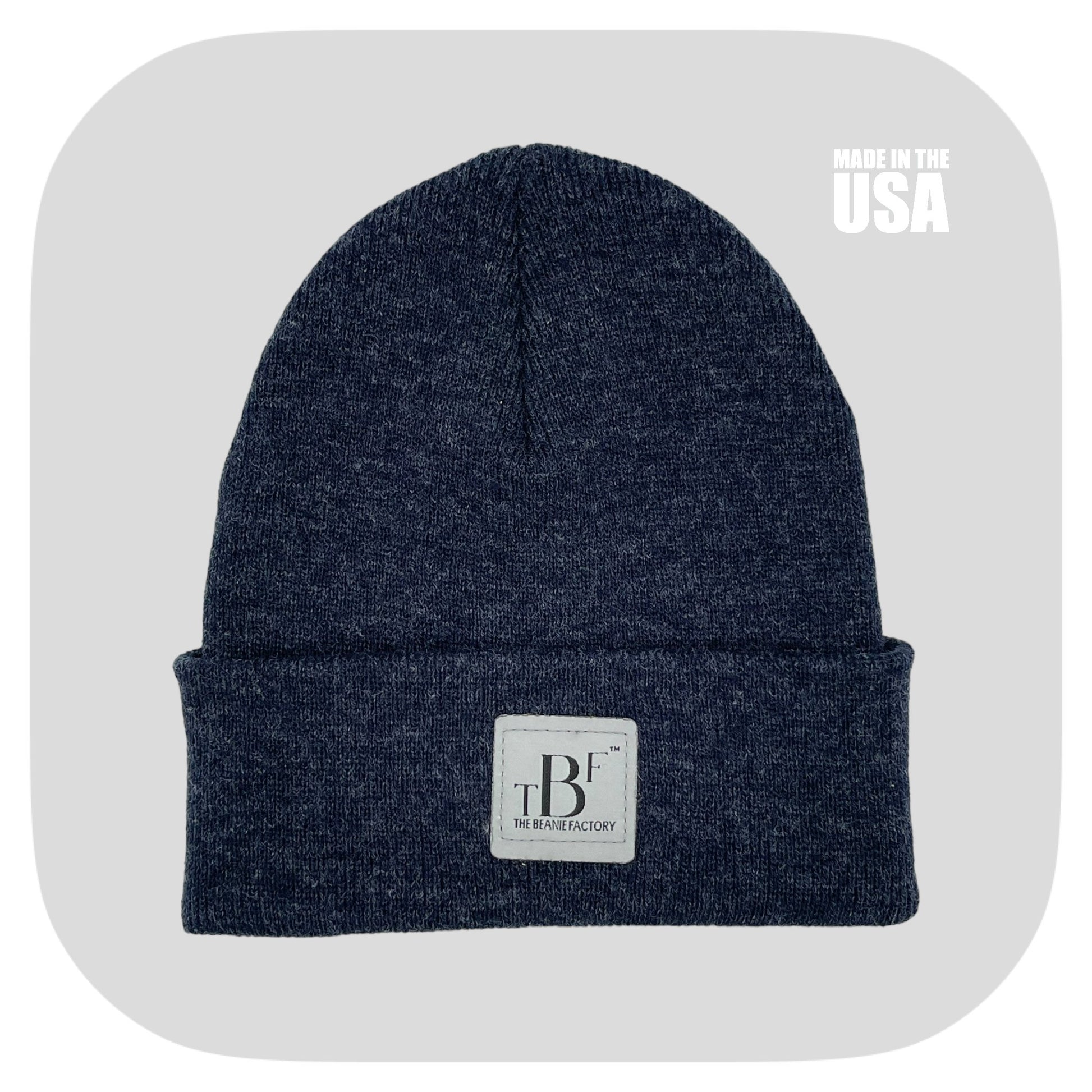 The Beanie Factory Cuffed Winter Hat, Made in U.S., Navy Beanie - The Beanie Factory