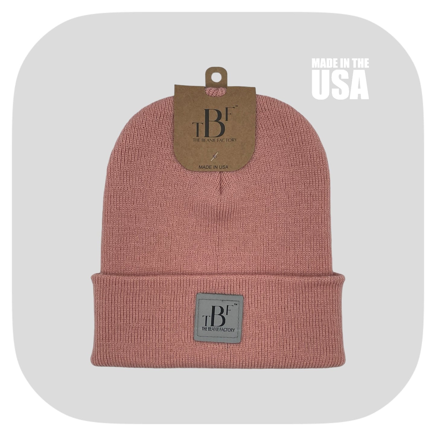 The Beanie Factory Cuffed Winter Hat, Made in U.S., Pink Beanie - The Beanie Factory