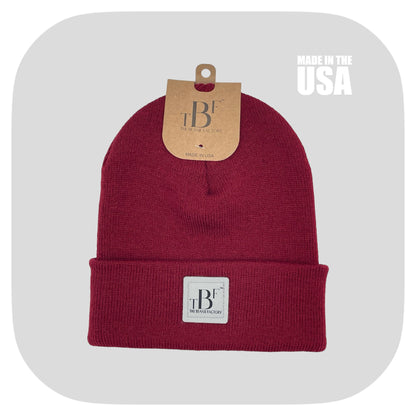 The Beanie Factory Cuffed Winter Hat, Made in U.S., Red Beanie - The Beanie Factory
