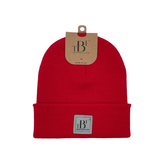 The Beanie Factory Cuffed Winter Hat, Made in U.S., Red Beanie - The Beanie Factory