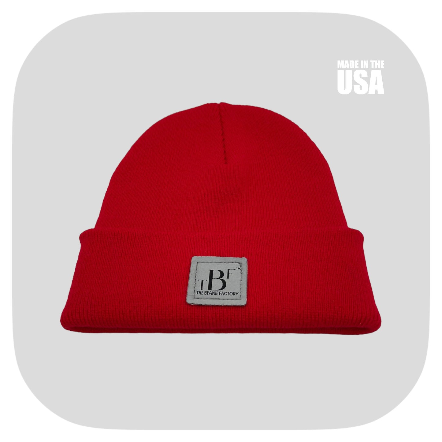 The Beanie Factory Cuffed Winter Hat, Made in U.S., Red Beanie - The Beanie Factory
